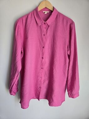 EILEEN FISHER Vibrant Fuchsia 💯 Organic Linen Shirt